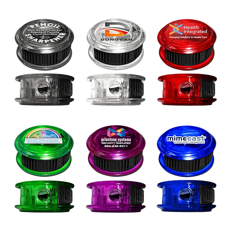 Round Pencil Sharpener with Sliding Cover and Full Color Decal 1