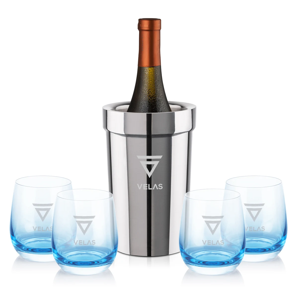 Milano Wine Cooler & Soudan Blue Stemless Wine 1