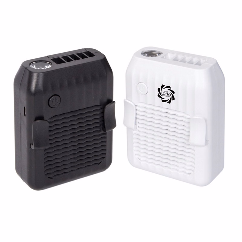 Portable waist clip fan with strong light flashlight and power bank