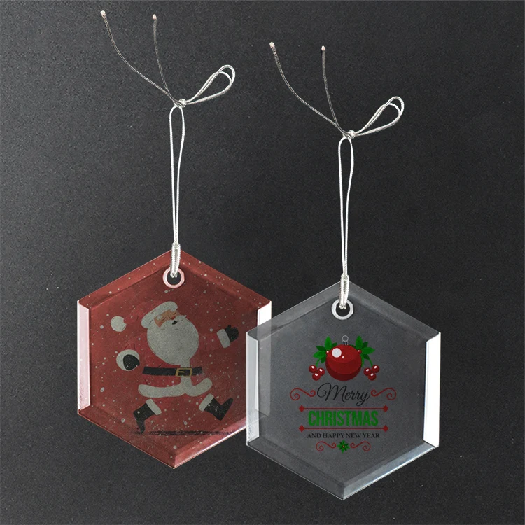 Gift Box 3" Hexagon Clear Glass Ornament 1