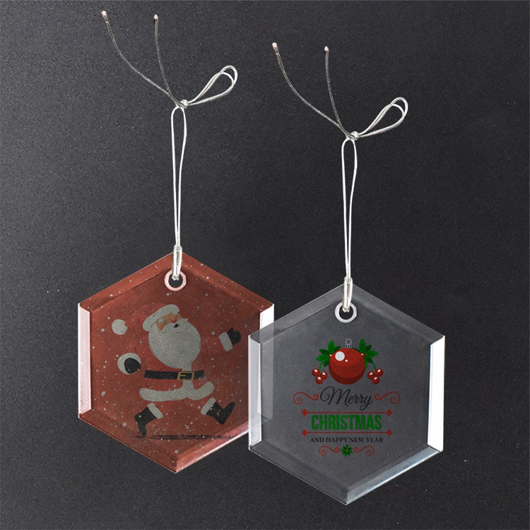 Gift Box 3" Hexagon Clear Glass Ornament