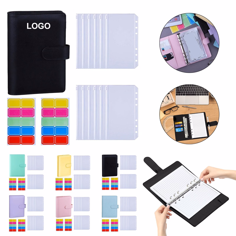 A6 PU Leather Binder Cover w/12 Piece A6 Binder Pockets