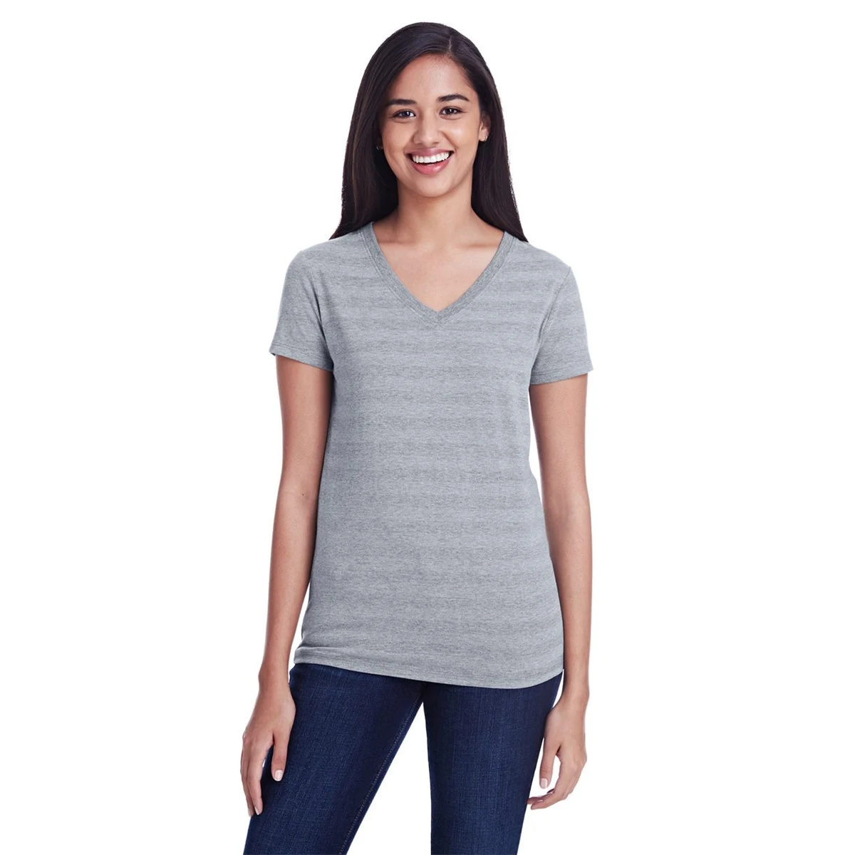 Women's Invisible Stripe V-Neck T-Shirt - 252RV 1
