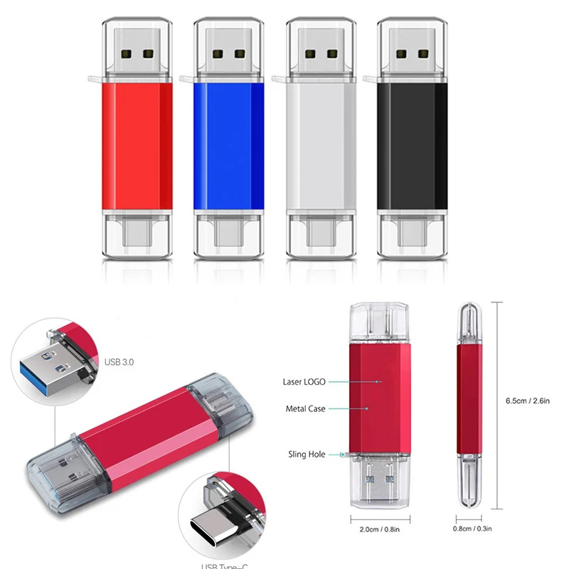 Metal Flat Style Dual Interface USB Flash Drive (256GB) 1