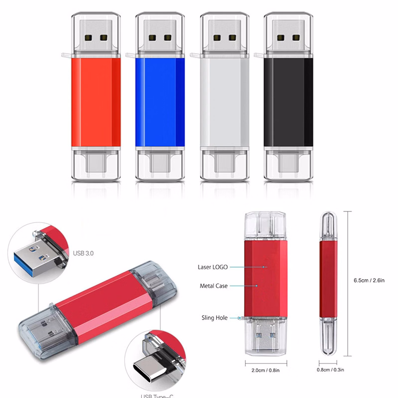 Metal Flat Style Dual Interface USB Flash Drive (64GB)
