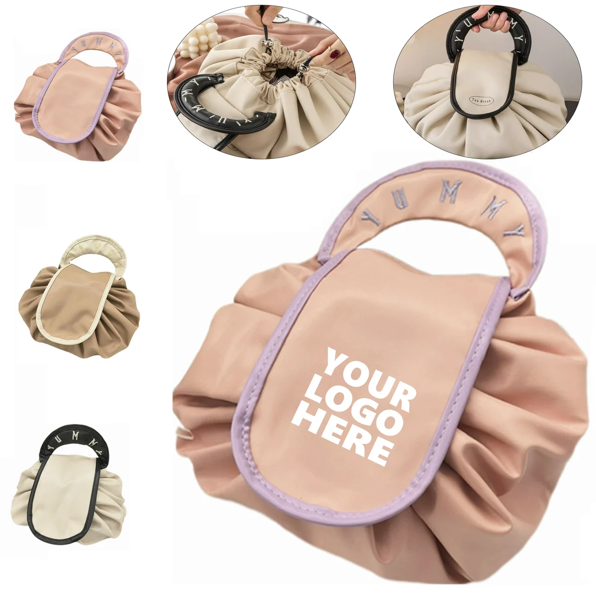 Convenient PU Lazy Drawstring Cosmetic Bag 1