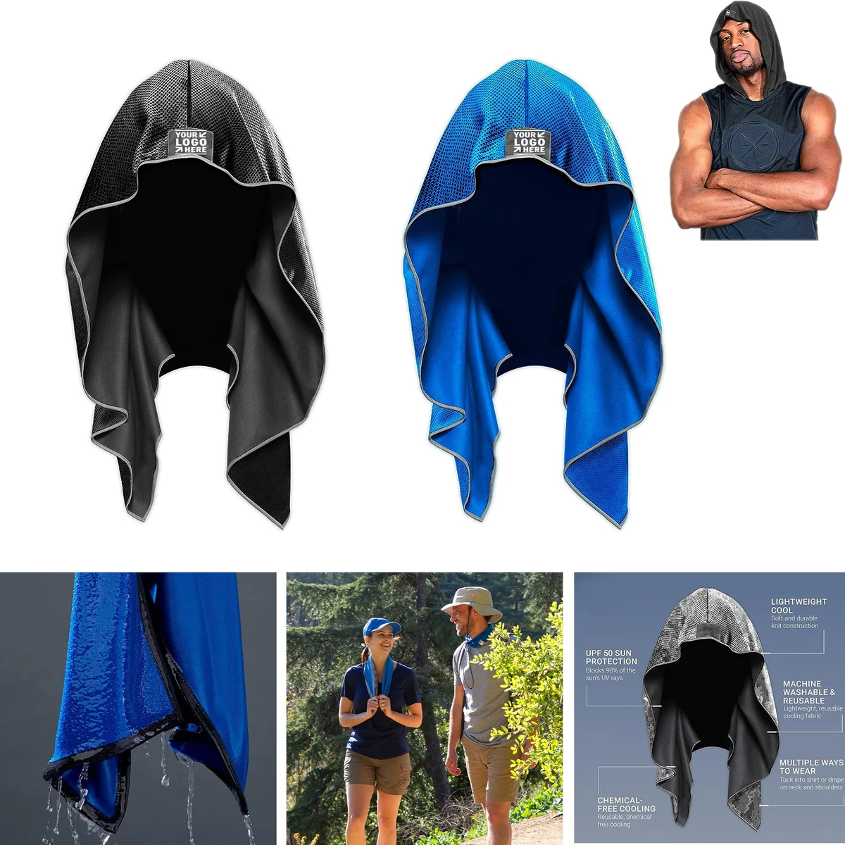 Neck and Face UV Protection Men Cooling Hoodie Sport Towel 1