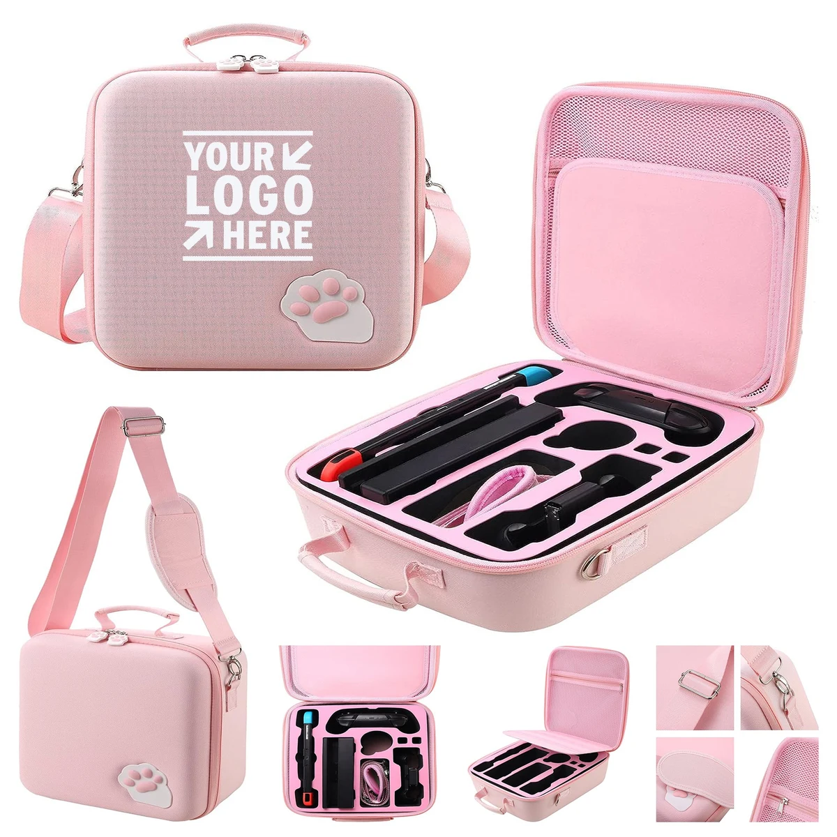 Portable Hard Shell Nintendo Switch Case Pink Cute Cat Paw Deluxe Storage Shoulder Bag 1