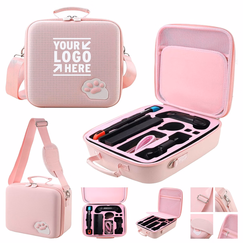 Portable Hard Shell Nintendo Switch Case Pink Cute Cat Paw Deluxe Storage Shoulder Bag