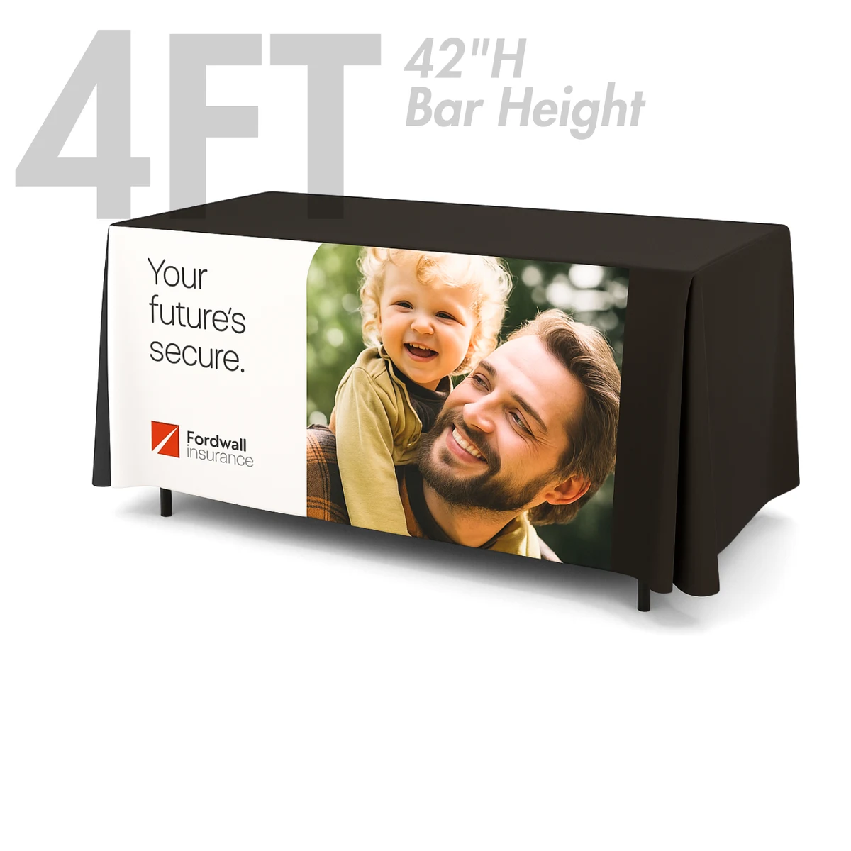 4' Fitted Table Cover, Front Panel Print (Bar Height, 42") 1