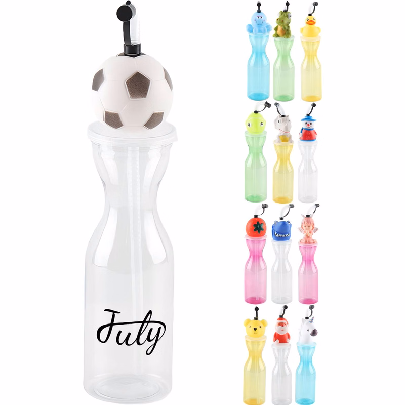 15oz Cartoon Disposable Plastic Cup w/ Straw