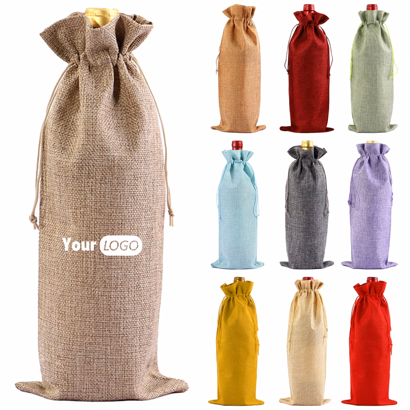 Jute Drawstring Drawstring Red Wine Bag