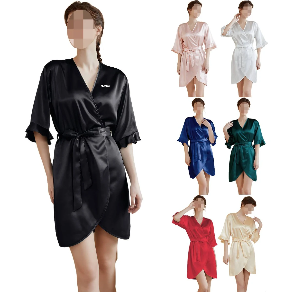 Women Summer Short Sleeve Ruffled Hem Bathrobe 1