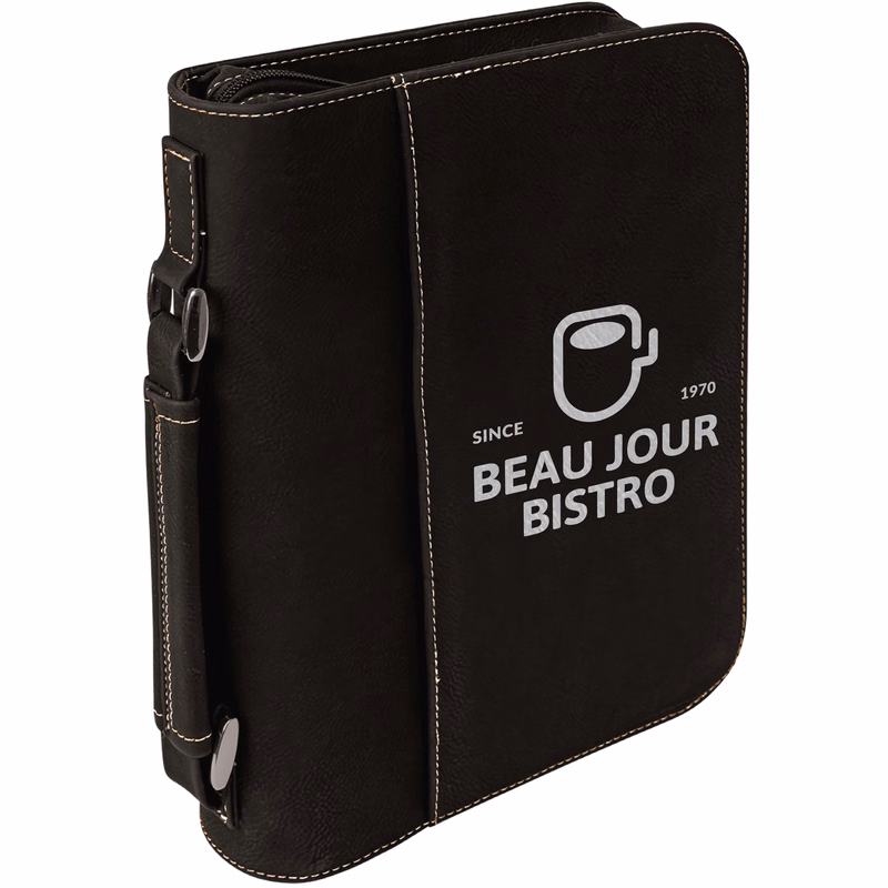 6" x 9" Black & Silver Leatherette Book/Bible Cover with Handle & Zipper