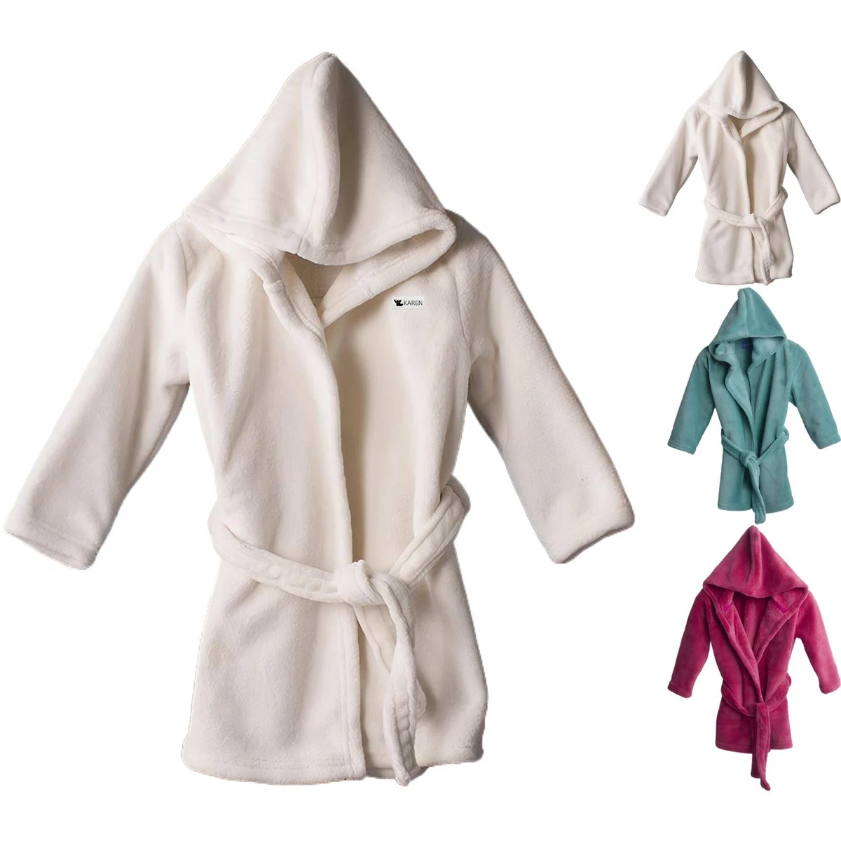 Kids Coral Fleece Hooded Bathrobe 1