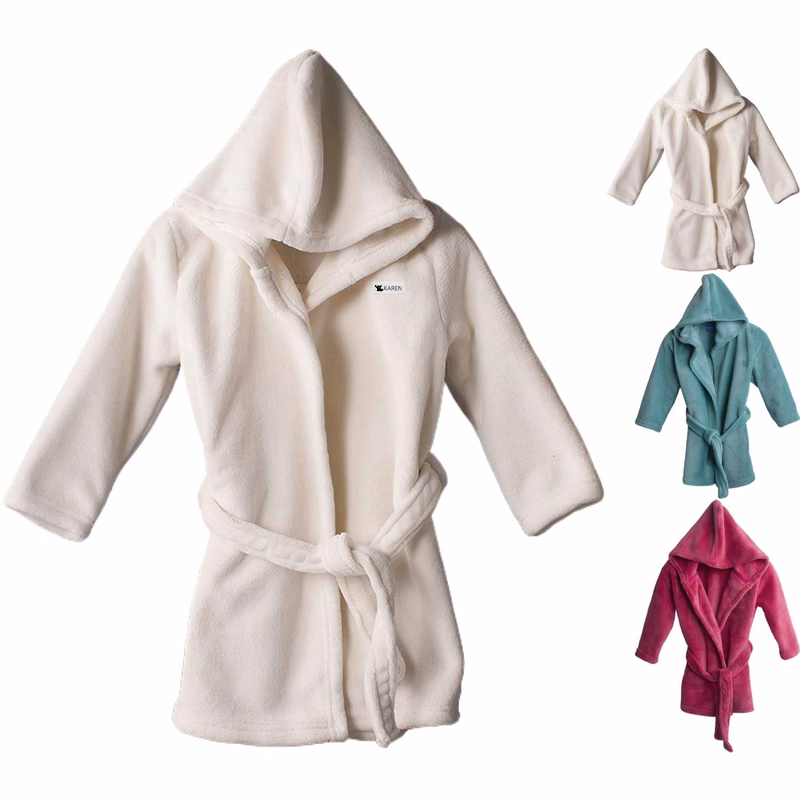 Kids Coral Fleece Hooded Bathrobe