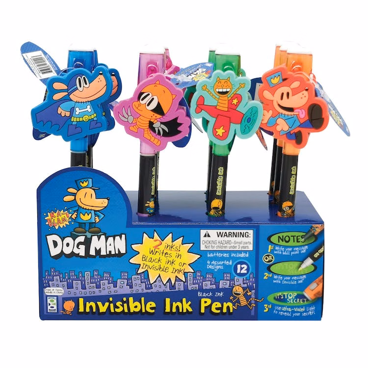 Dog Man Invisible Ink Pens - 4 Designs Black Ink