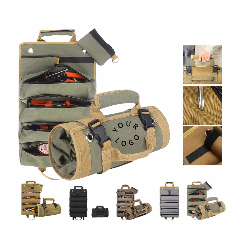 Oxford Roll Up Tool Bag With Multiple Pockets And Buckle Closure