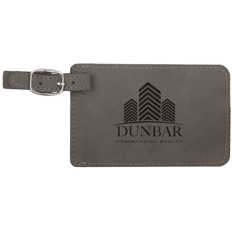 4 1/4" x 2 3/4" Gray Leatherette Luggage Tag 1