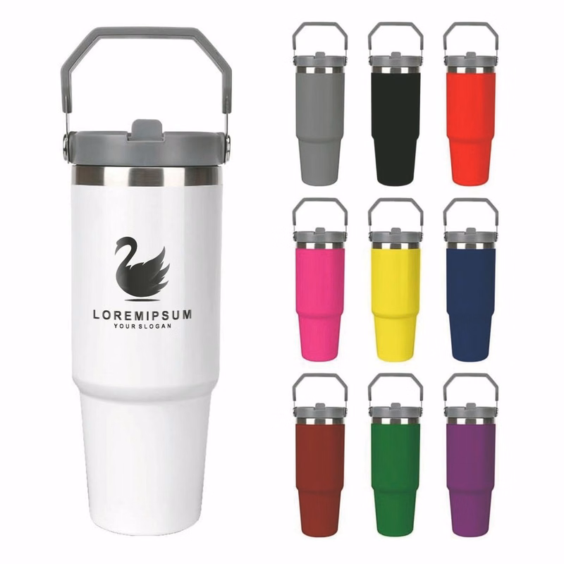30oz Custom Tumblers with Handle Personalized with Photo Text Logo Name Stainless Steel Travel Coffe