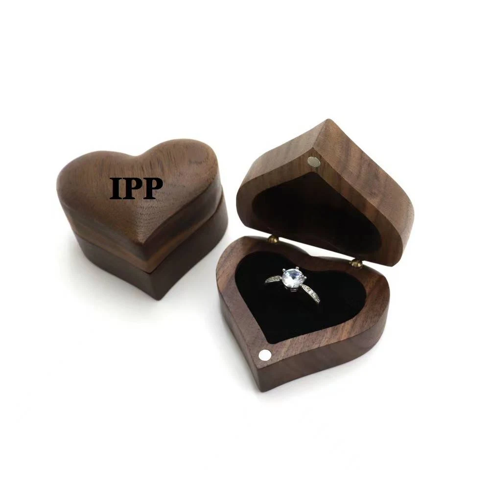 Heart Shaped Walnut Wood Ring Gift Box 1