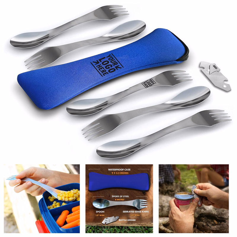 5 Spork Spoon Fork Knife Utensils Set Durable Rust Proof Camping Outdoor Stainless Steel Flatware