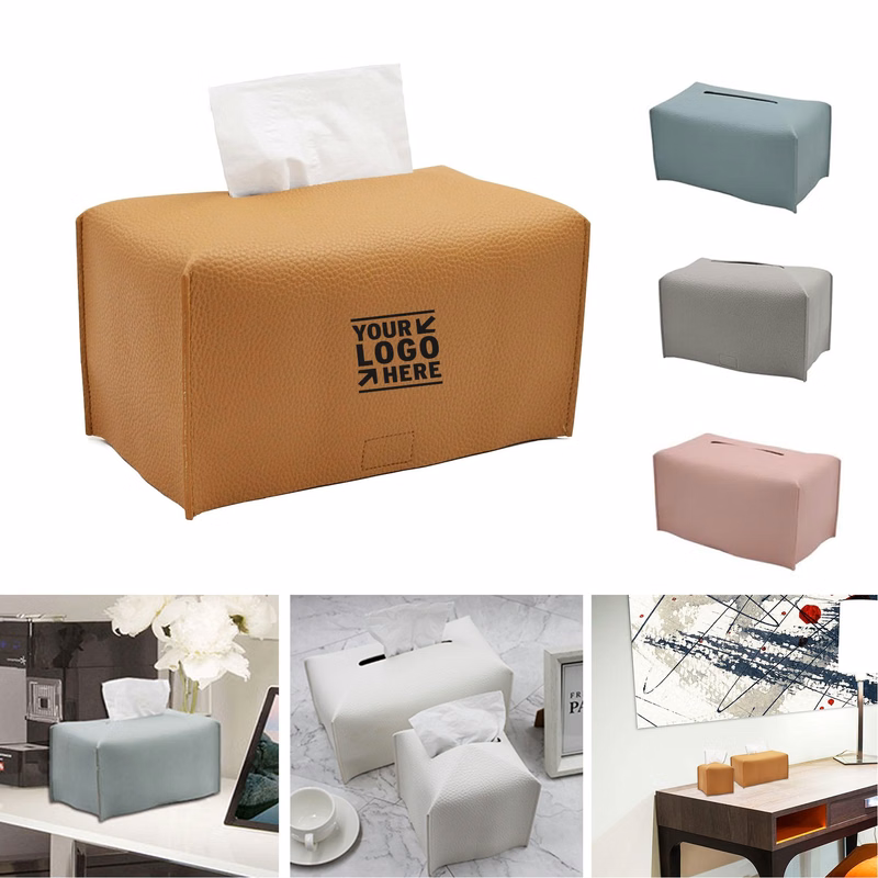 Vanity Countertop Modern Decorative PU Leather Rectangular Tissue Box Cover Case Organizer Holder