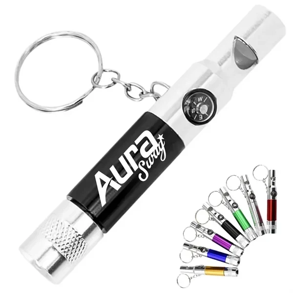 Custom Aluminum 3-in-1 Whistle Flashlight Compass Keychain — Outdoor Safety 1