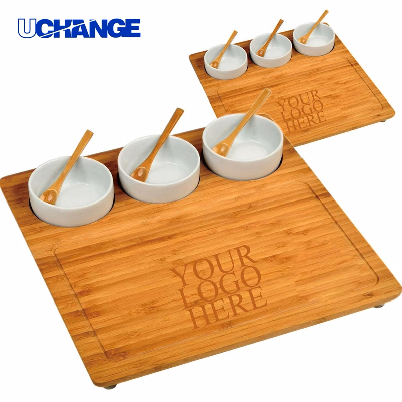 Bamboo Serving Board Set with Ceramic Bowl