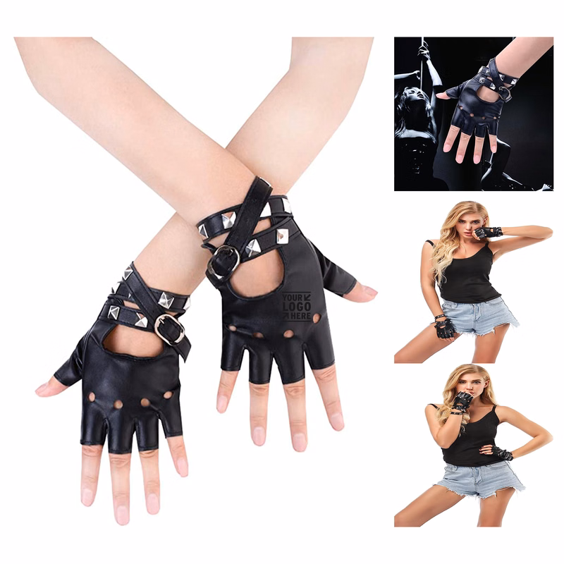 Women PU Leather Punk Gloves