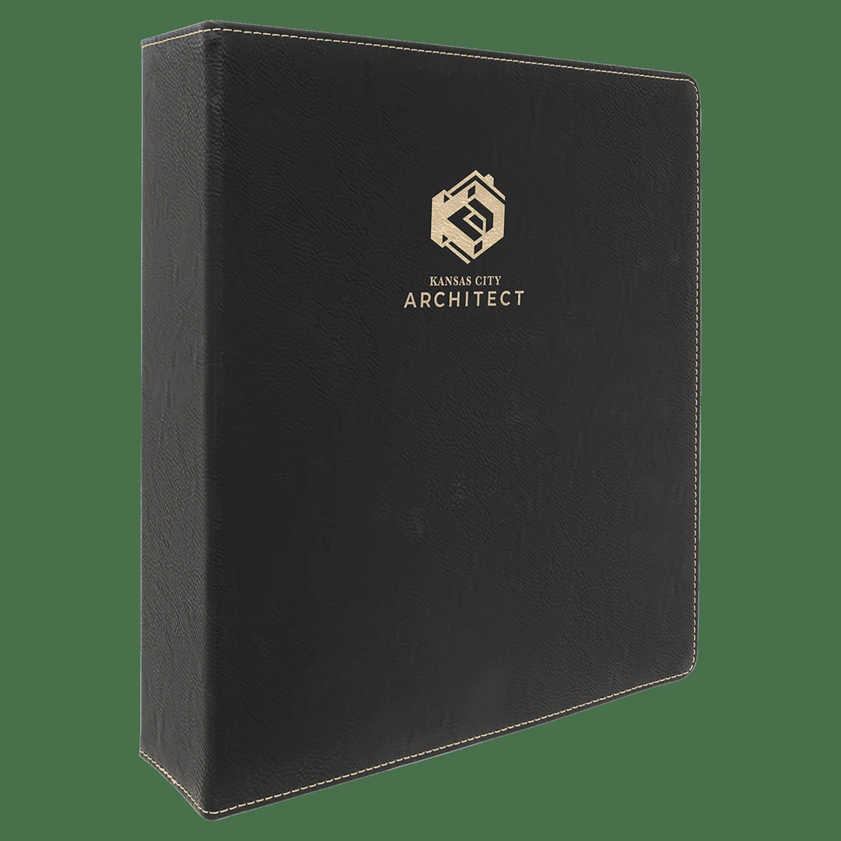 11" x 11 1/2" Black/Gold Leatherette 3 Ring Binder with 2" Slant D Rings 1