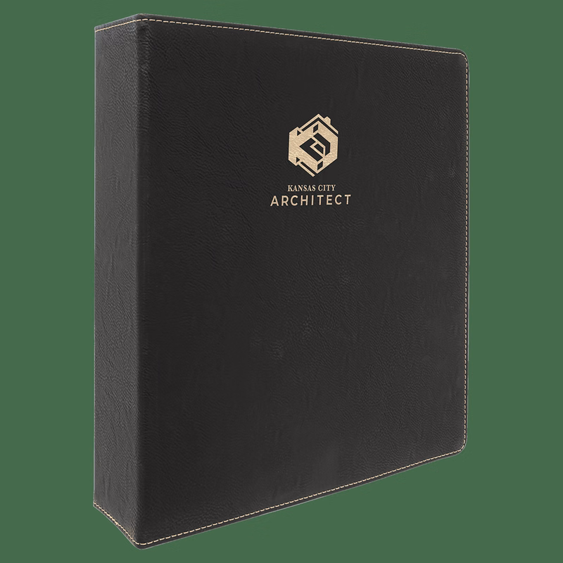 11" x 11 1/2" Black/Gold Leatherette 3 Ring Binder with 2" Slant D Rings