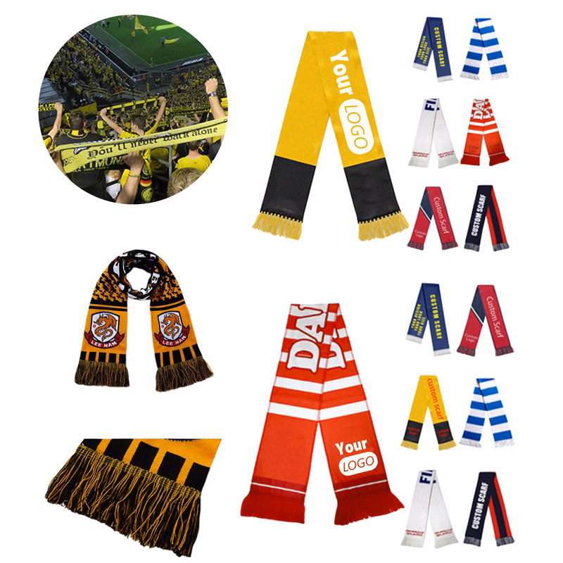 Acrylic Knit Stretch Scarf for Soccer with Decorative Fringe
