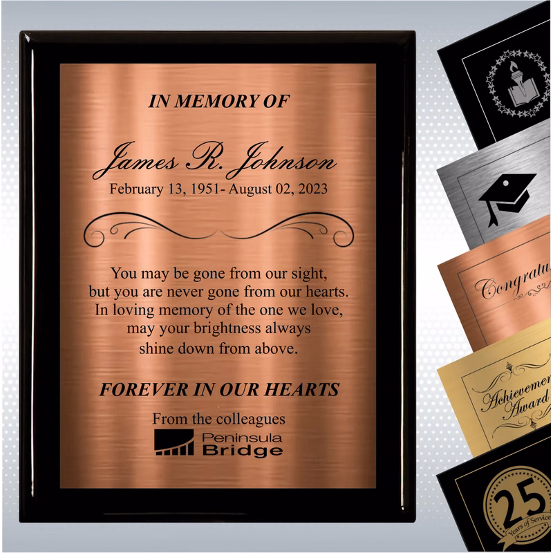 Black Piano Finish Wood Plaque Memorial Gift Award