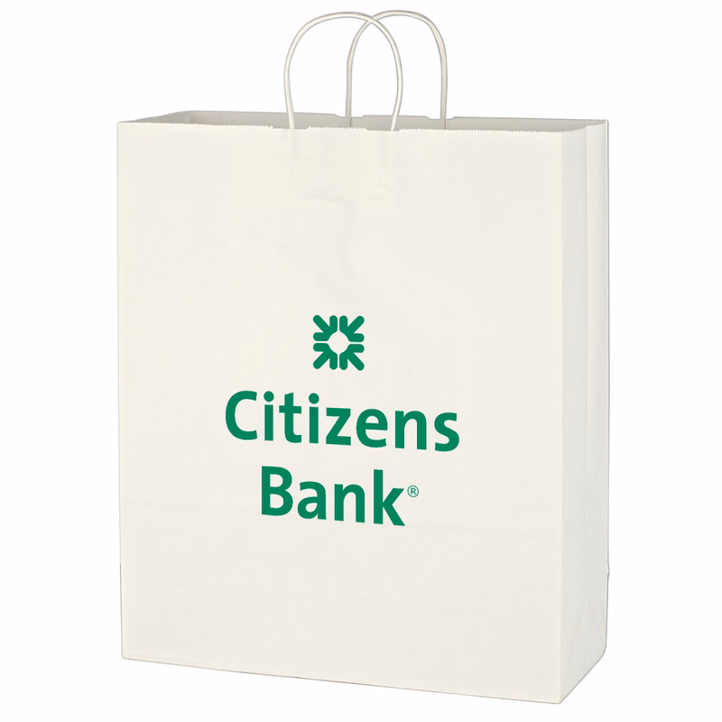 Kraft Paper White Shopping Bag - 16" x 19"