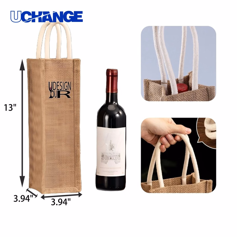 Single Bottle Jute Wine Tote Bag Container
