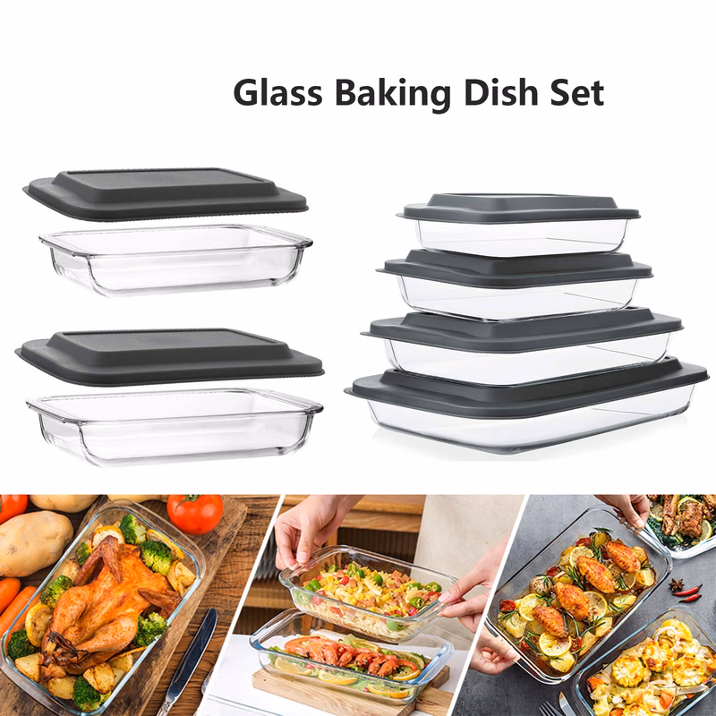 Deep Glass Baking Dish Set with Plastic lids