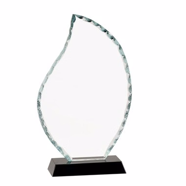 8 1/2" FLAME FACET GLASS ON BLACK BASE TROPHY