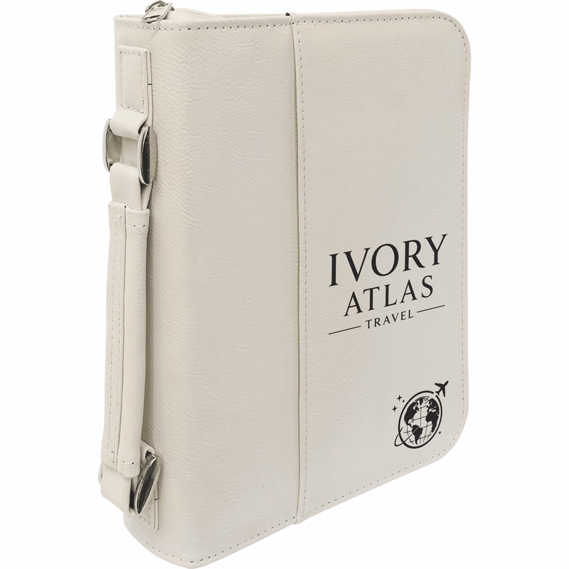 7" x 10" White Leatherette Book/Bible Cover with Handle & Zipper