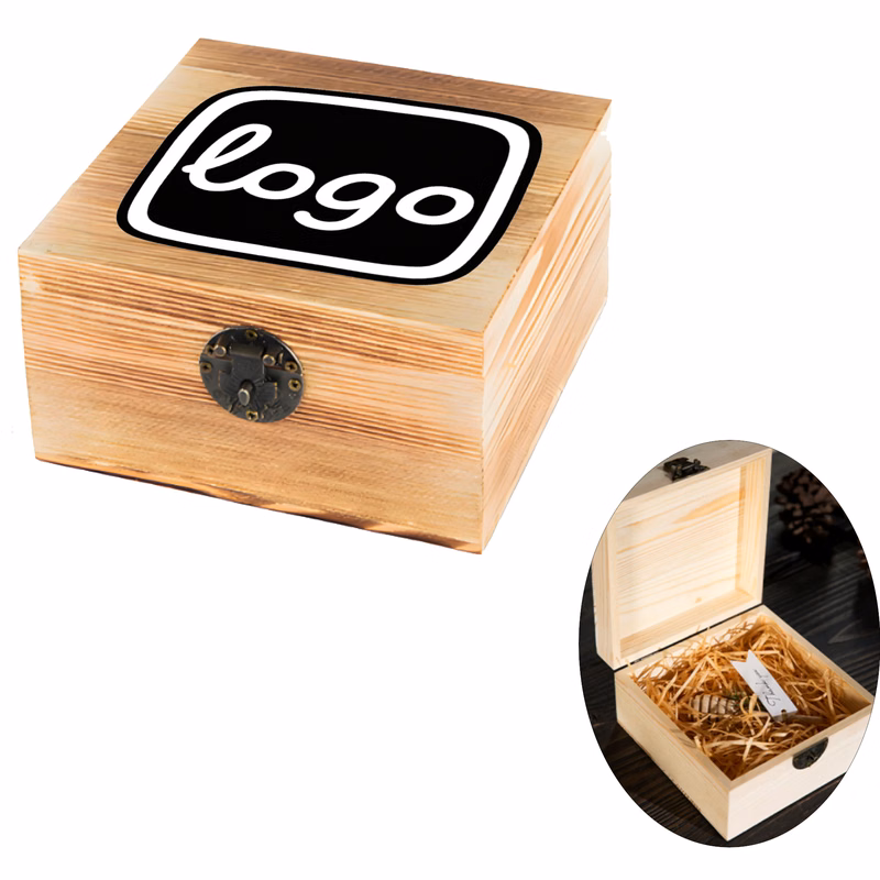 Wooden Storage Box Cuboid Flip Top Jewelry