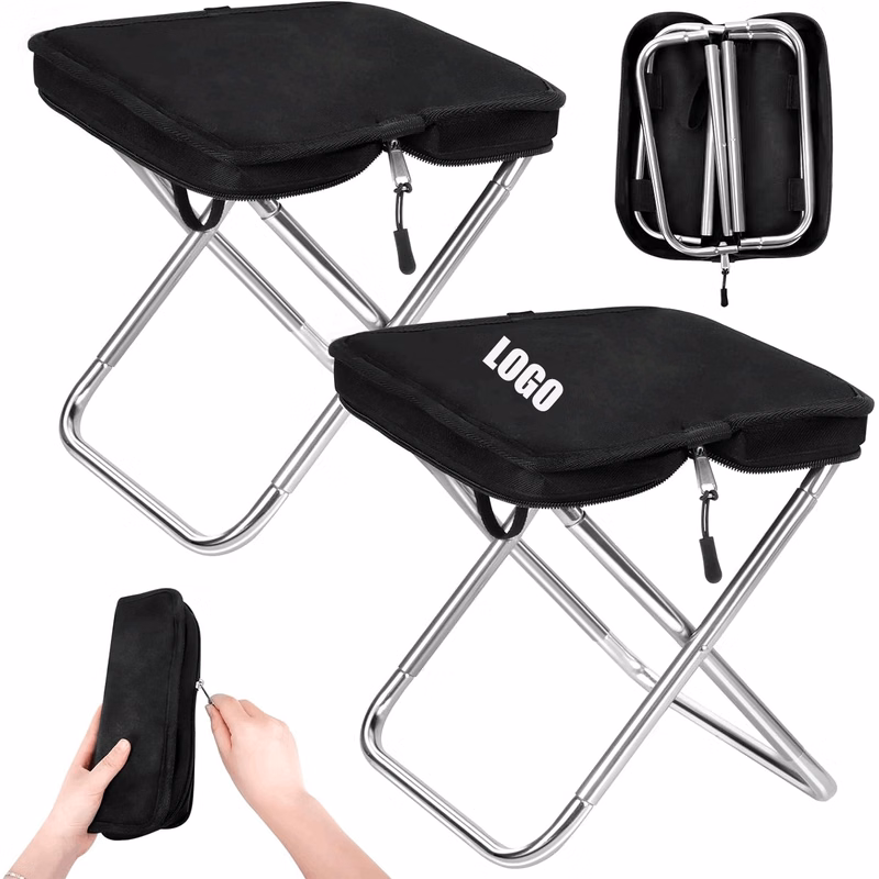 Portable Folding Camping Stool with Self Zippered Bag / Compact Collapsible Travel Camp Chair