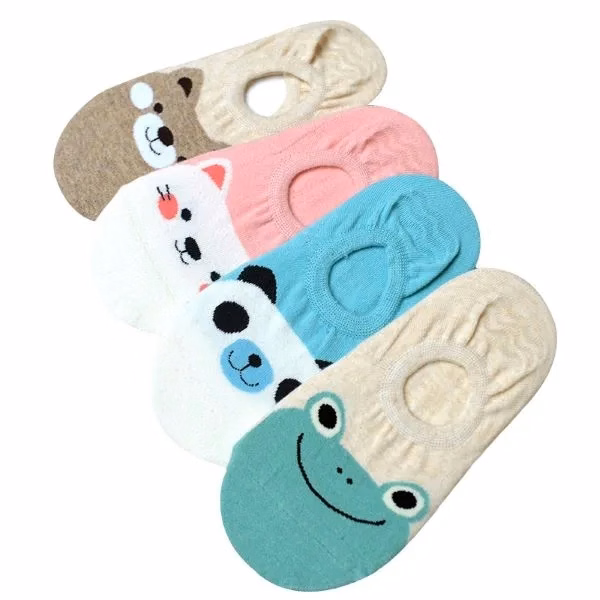 5 Pairs/Lot Women's Candy Color Cartoon Pattern Socks