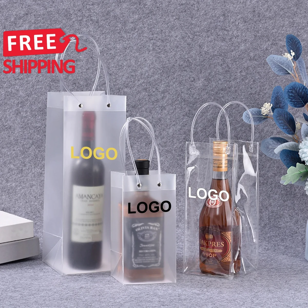 Clear PVC Wine Bottle Cooler Bag with Handles 1