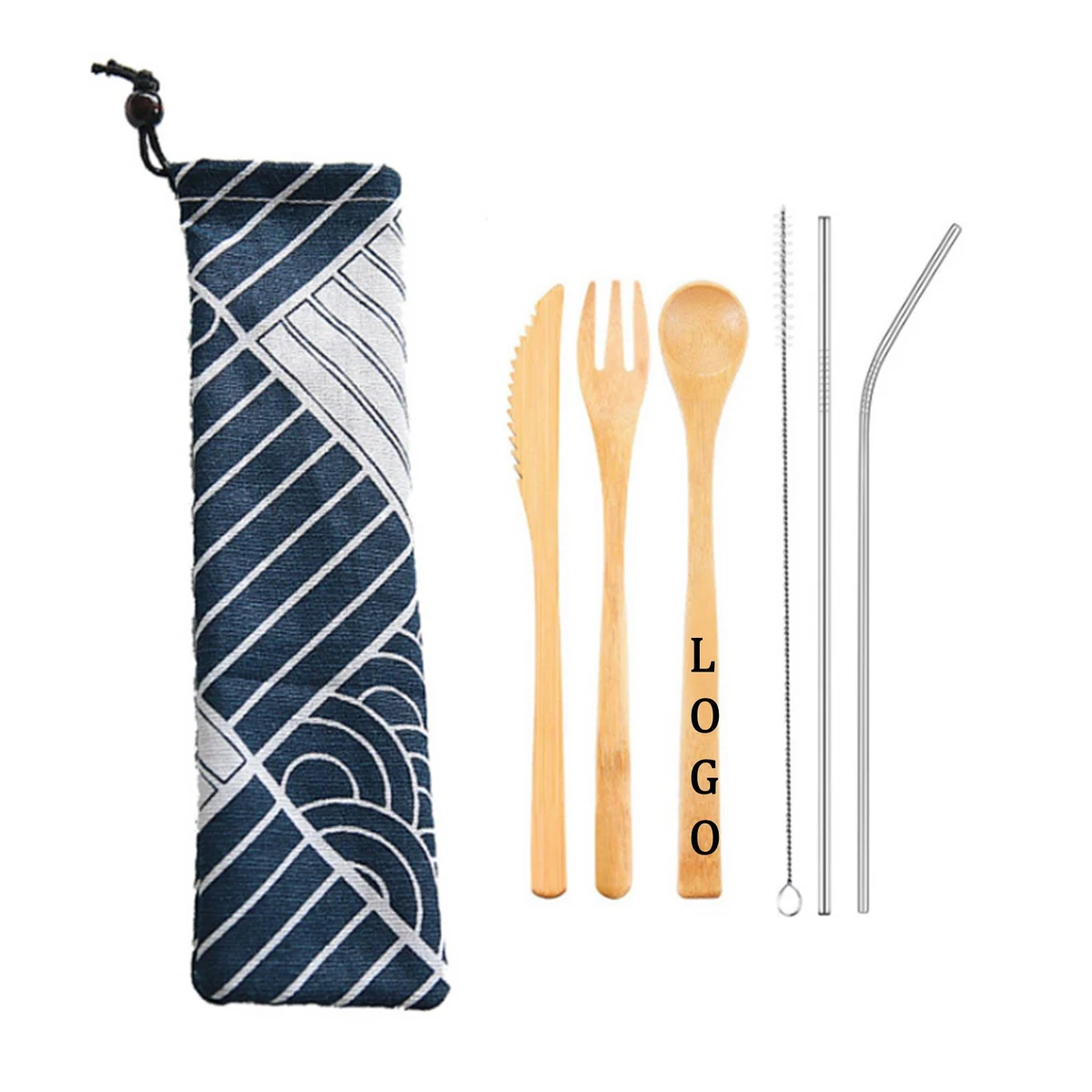 6 Pieces Bamboo Utensil Set w/Pouch 1
