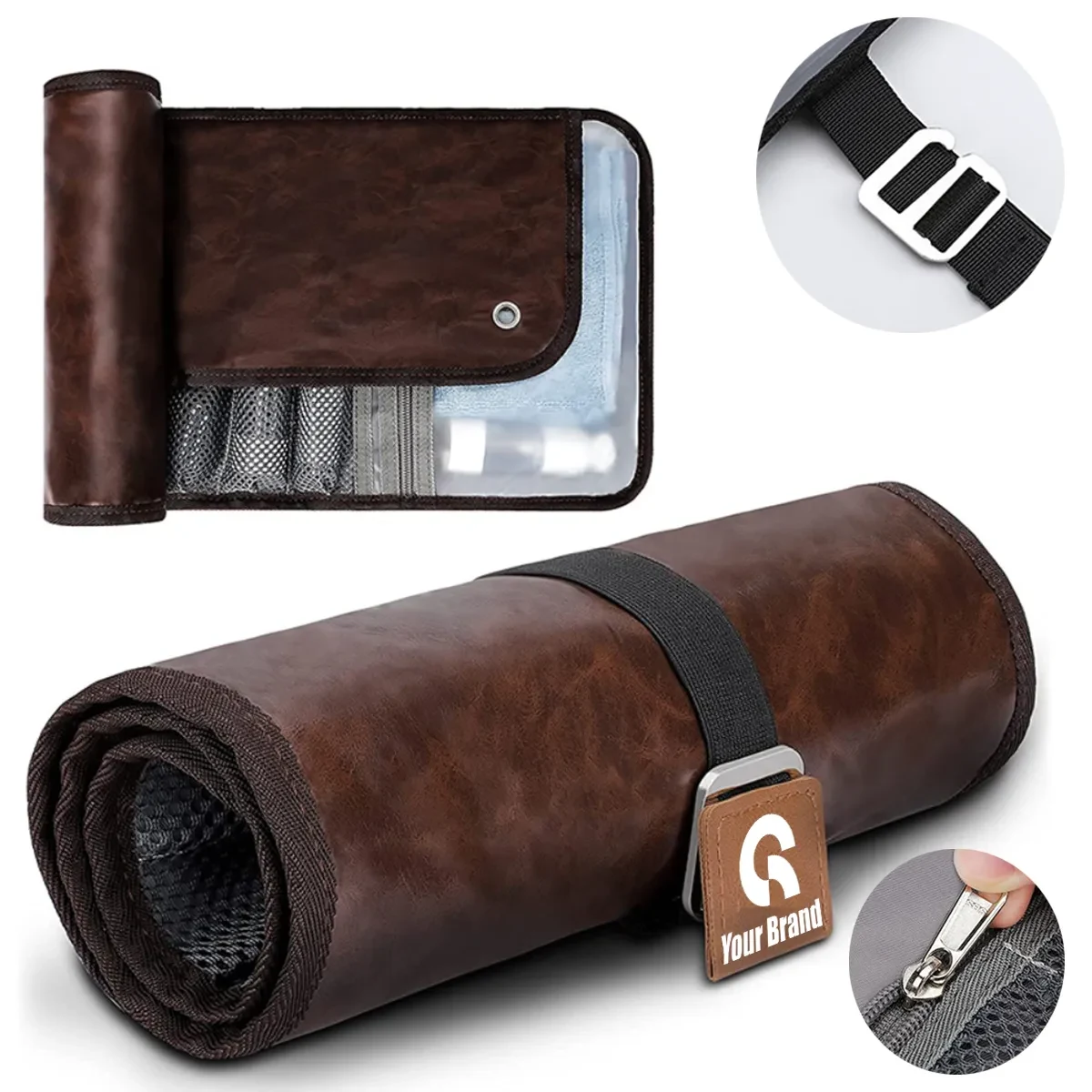 PU Leather Men's Roll Toiletry Bag All-Over Printing 1