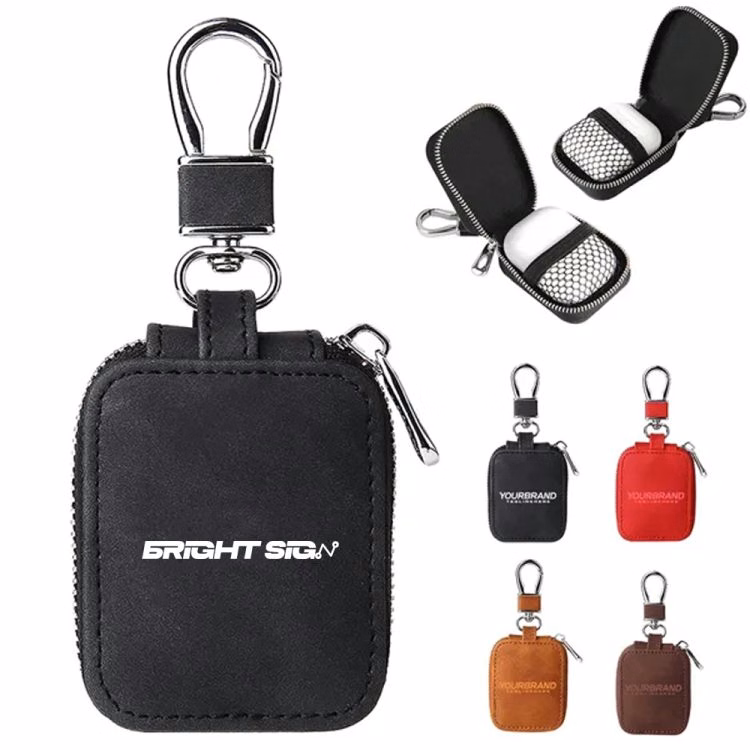PU Leather Earphone Case with Keychain