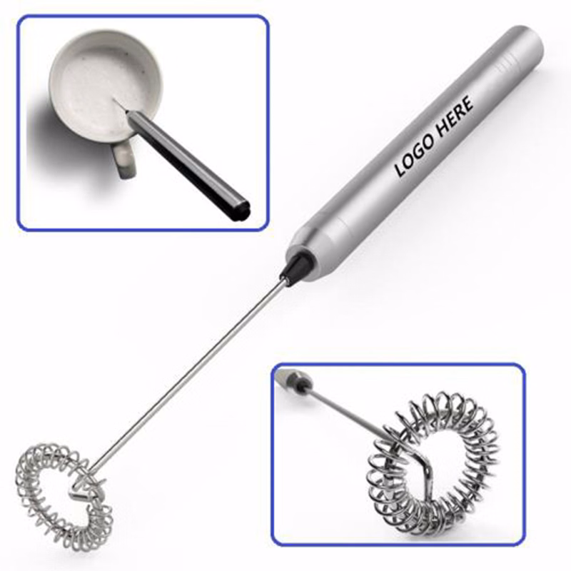 Silver Electric Handheld Milk Frother for Coffee Latte Frappe