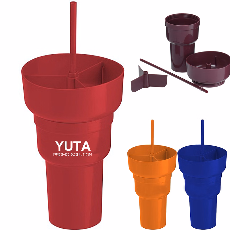 28 Oz Plastic Snack & Straw Cup