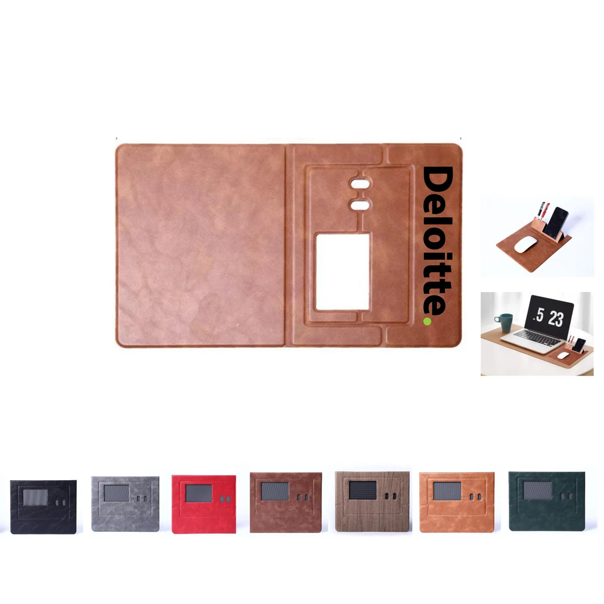 PU Leather Laptop Mouse Pad with Phone & Pen Holder 1