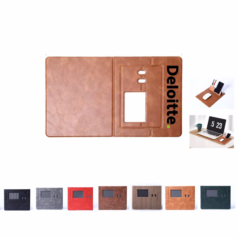 PU Leather Laptop Mouse Pad with Phone & Pen Holder
